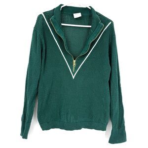 Varley Calva Half-Zip Open Knit Green Tenniscore Preppy Academia Cotton Size M